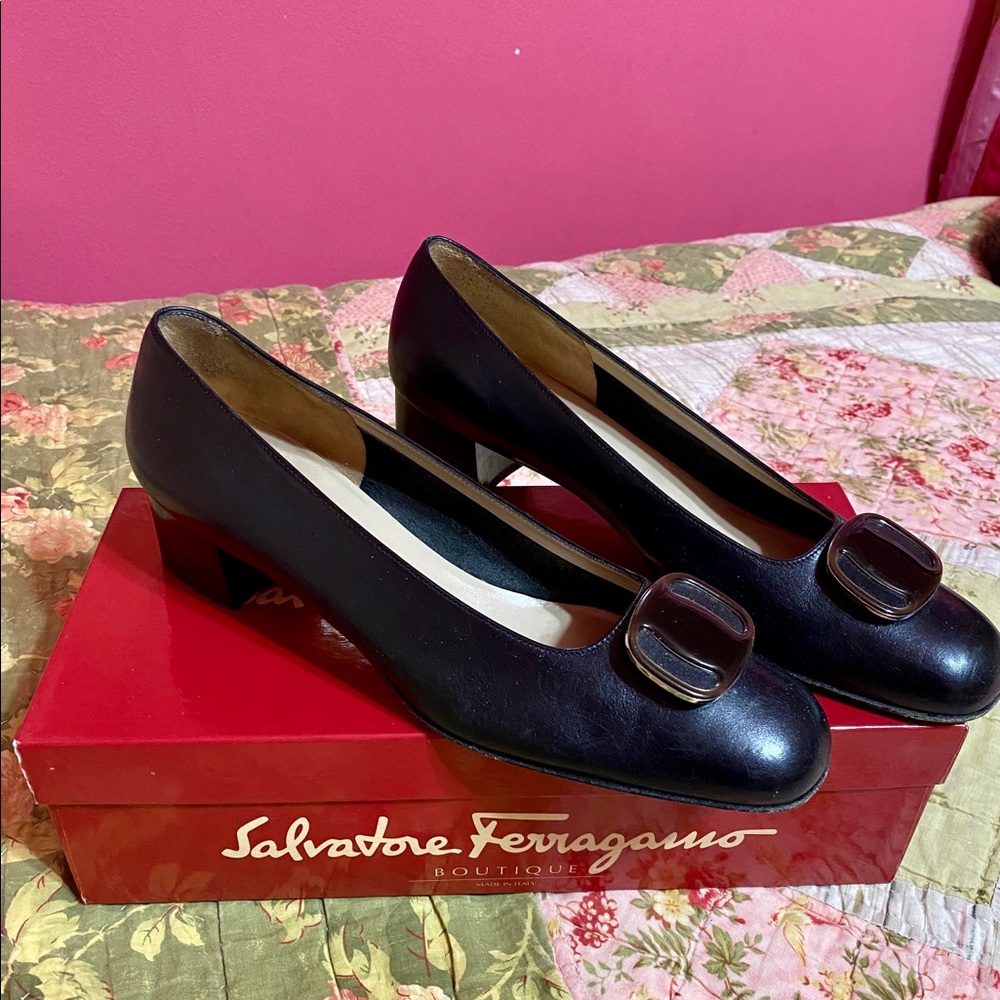 Salvatore Ferragamo Caramel Black Leather Shoes